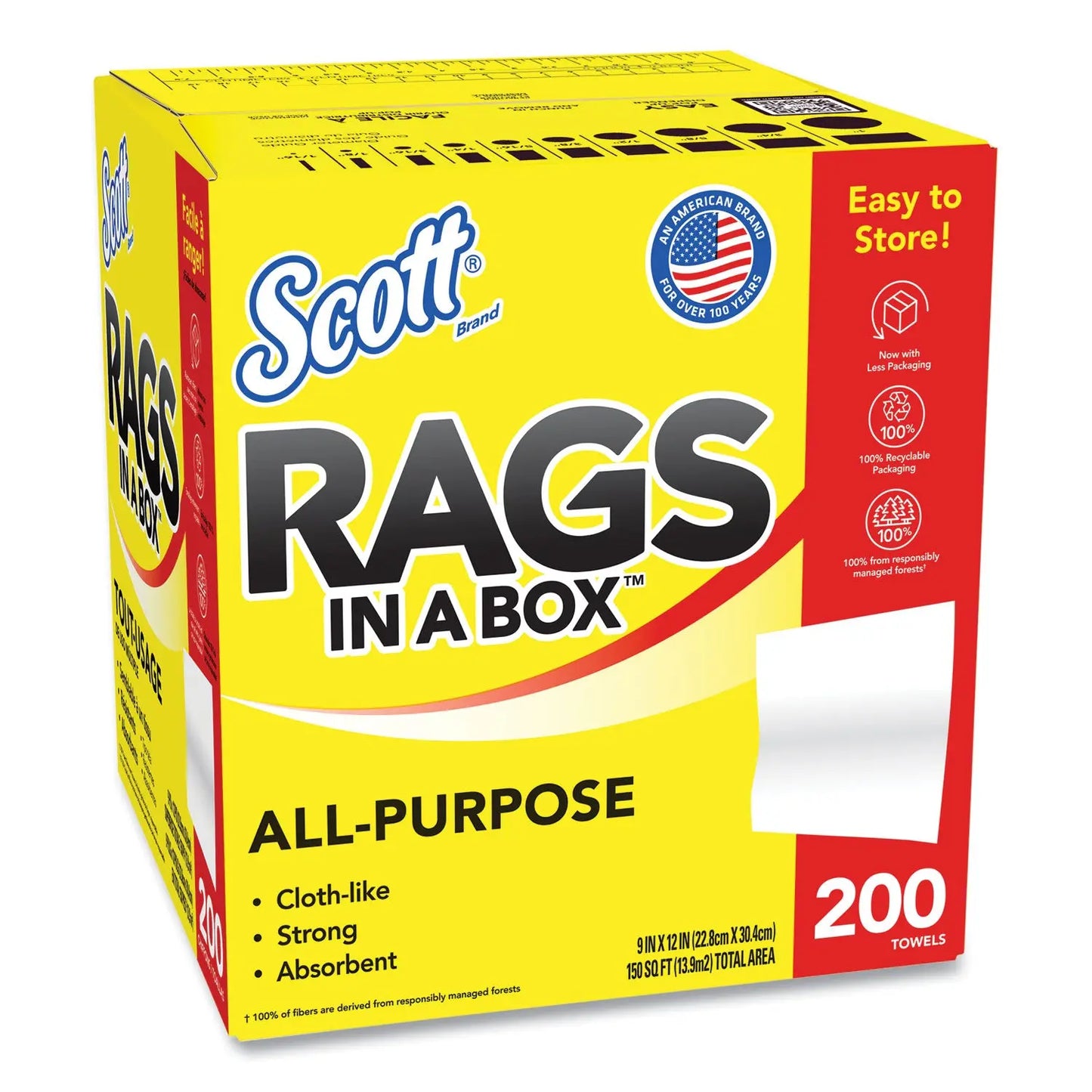 KCC75260 Rags in a Box, POP-UP Box, 12 x 9, White, 200/Box Scott