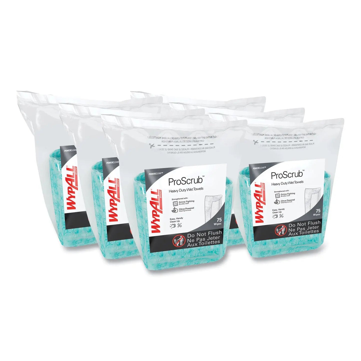KCC91367CT Power Clean ProScrub Pre-Saturated Wipes, 12 x 9.5, Citrus Scent, Green, 75/Pack, 6 Packs/Carton WypAll