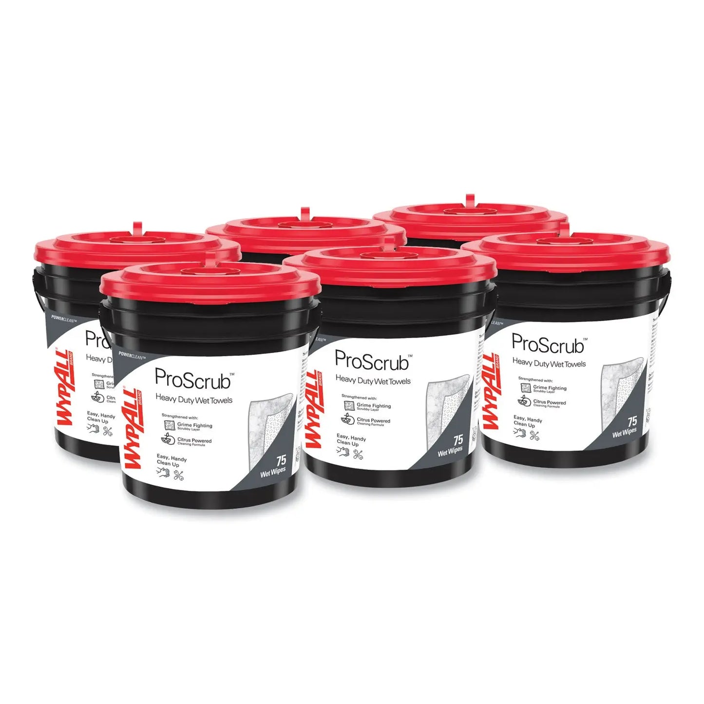 KCC91371CT Power Clean ProScrub Pre-Saturated Wipes, 9.5 x 12, Citrus Scent, Green, 75/Bucket, 6 Buckets/Carton WypAll