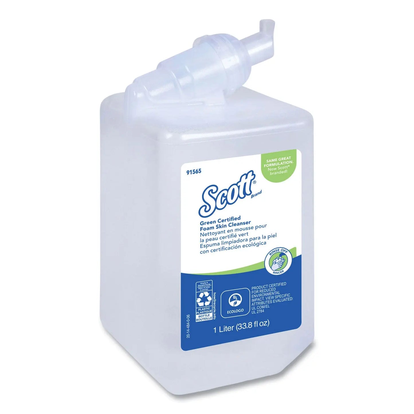KCC91565 Essential Green Certified Foam Skin Cleanser Refill, Unscented, 1 L Scott