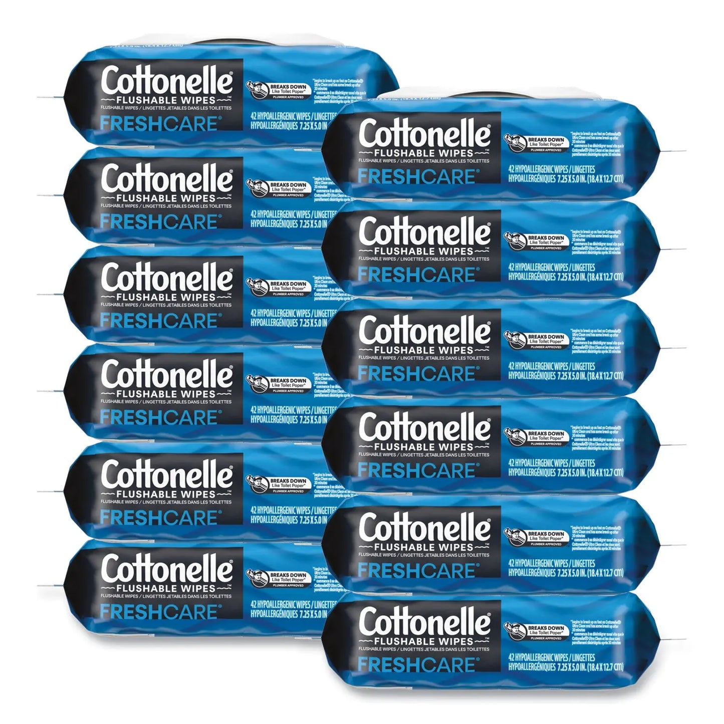 KCM44932CT Fresh Care Flushable Cleansing Cloths, 1-Ply, 3.75 x 5.5, White, 42/Pack, 12 Packs/Carton Cottonelle