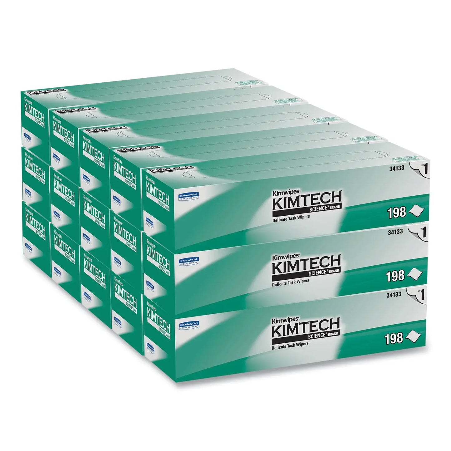 KCC34133 Kimwipes Delicate Task Wipers, 1-Ply, 11.8 x 11.8, Unscented, White, 198/Box, 15 Boxes/Carton Kimtech