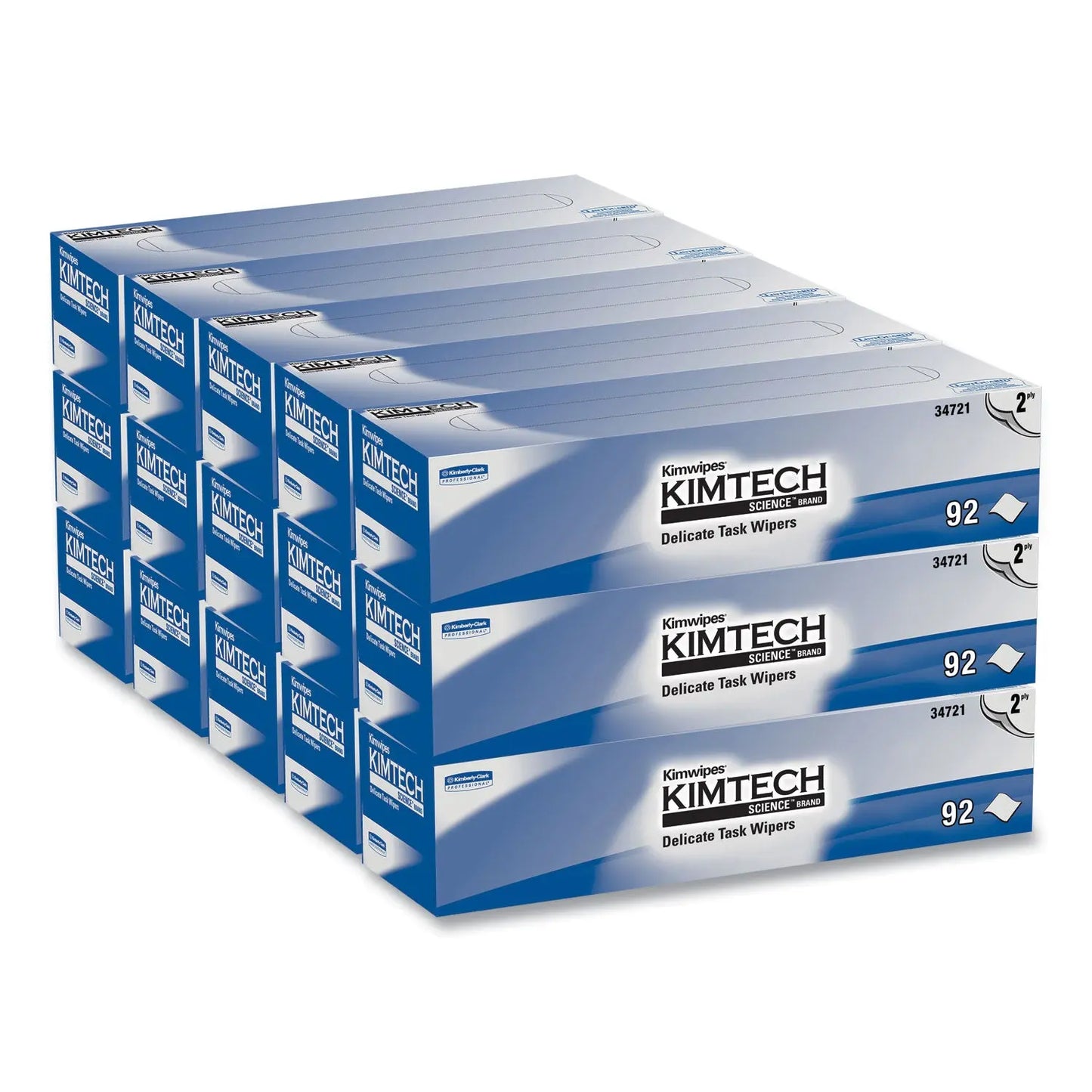KCC34721 Kimwipes Delicate Task Wipers, 2-Ply, 14.7 x 16.6, Unscented, White, 92/Box, 15 Boxes/Carton Kimtech