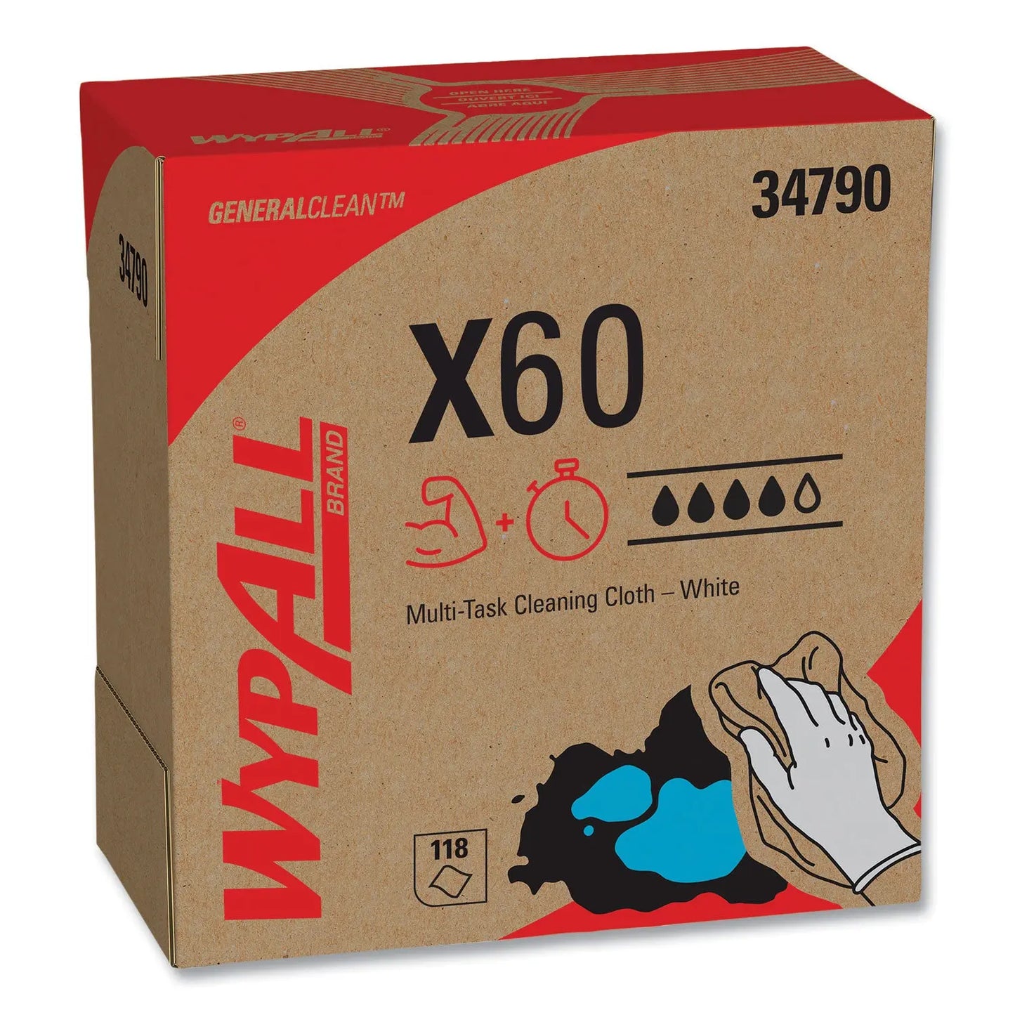 KCC34790BX General Clean X60 Cloths, POP-UP Box, 8.34 x 16.8, White, 118/Box WypAll