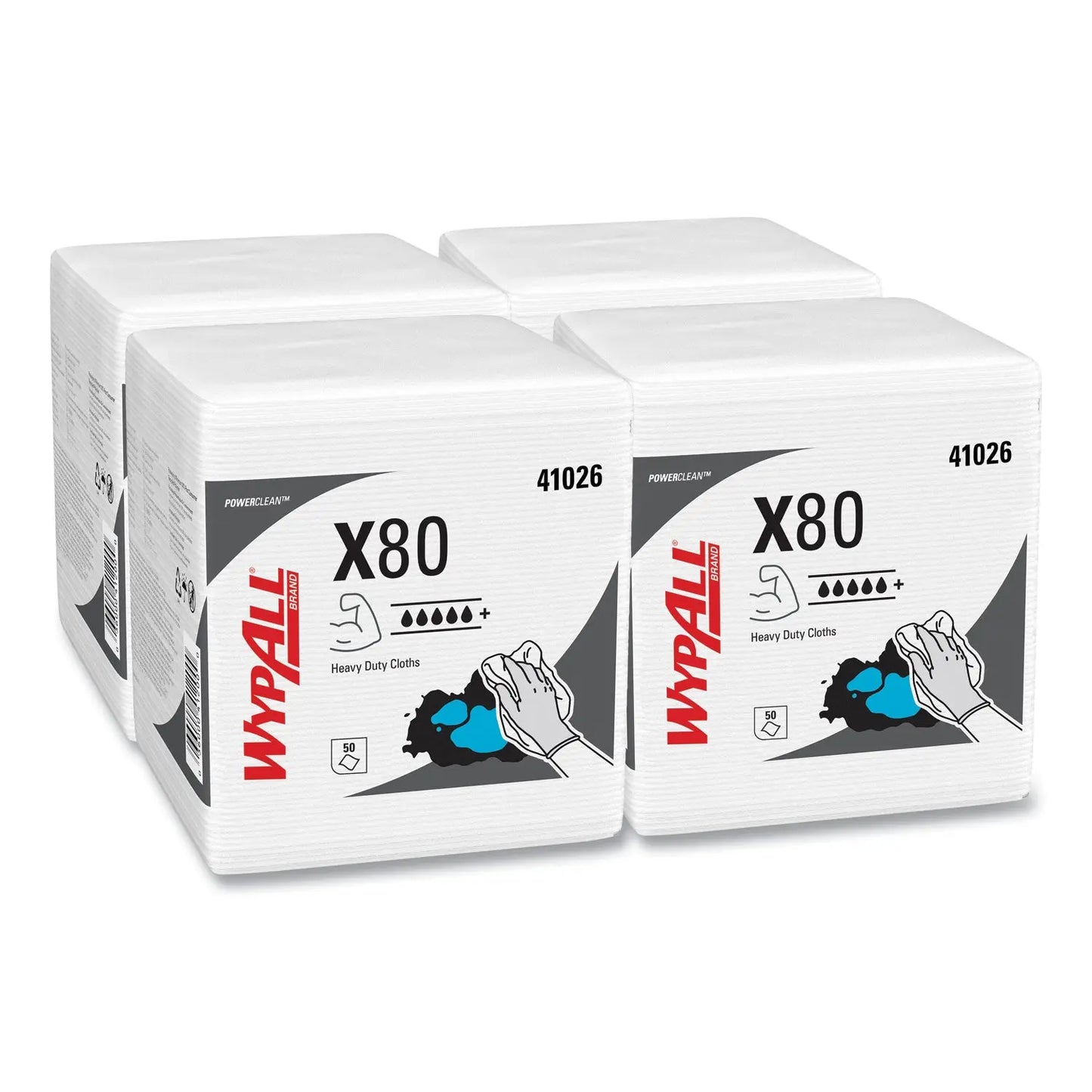 KCC41026 Power Clean X80 Heavy Duty Cloths, 1/4 Fold, 12.5 x 12, White, 50/Box, 4 Boxes/Carton WypAll