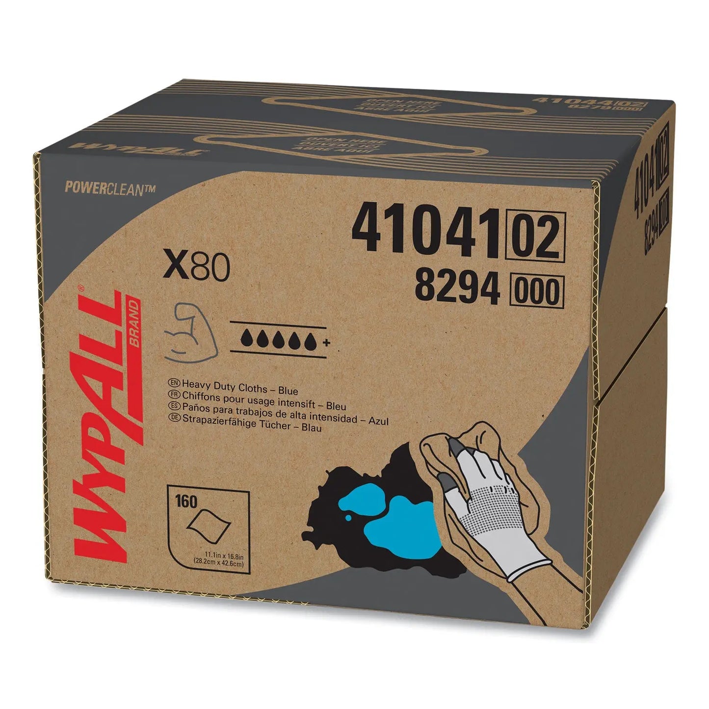 KCC41041 Power Clean X80 Heavy Duty Cloths, 11.1 x 16.8, Blue, 152 Wipers/Carton WypAll