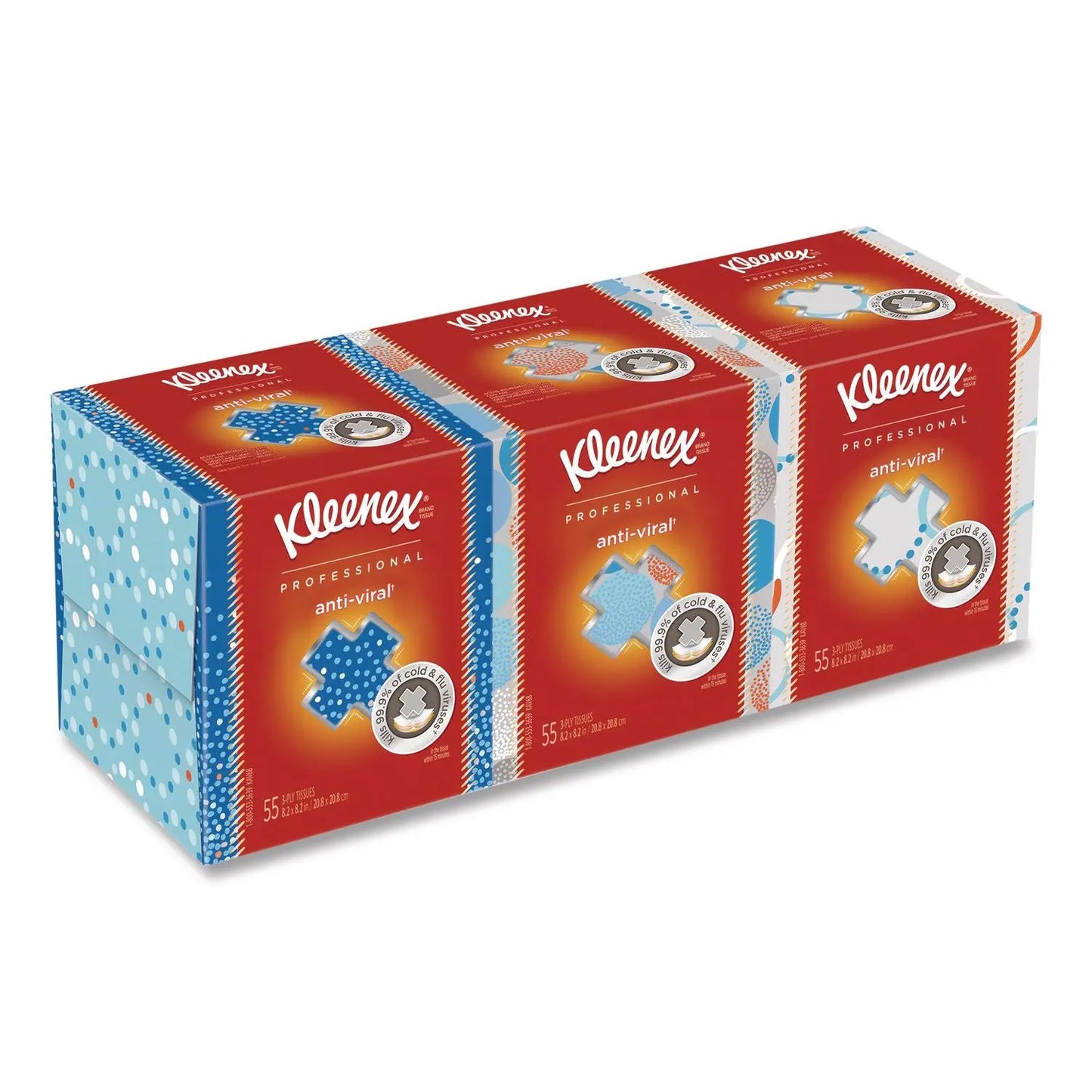 KCC21286 Boutique Anti-Viral Facial Tissue, Pop-Up Box, 3-Ply, White, 55 Sheets/Box, 3 Boxes/Pack Kleenex