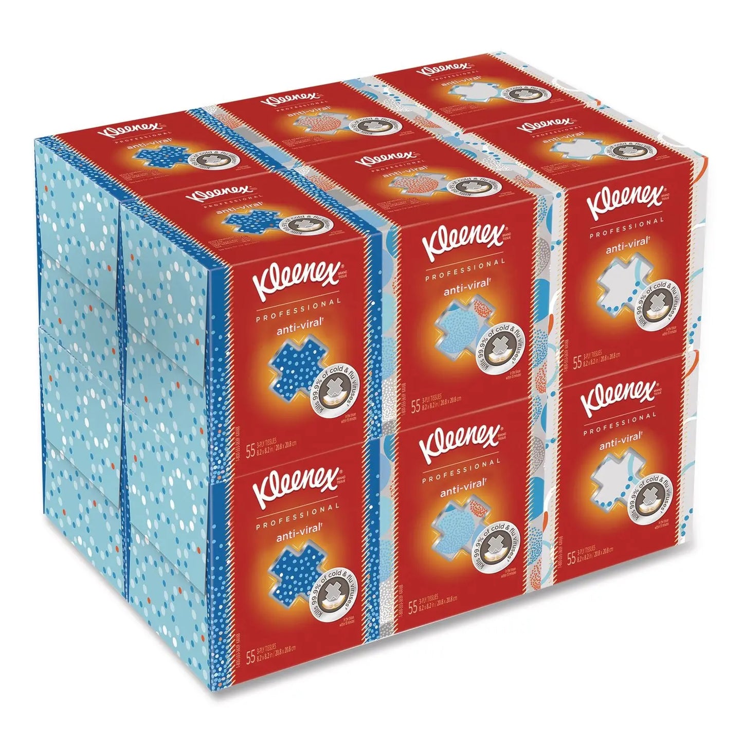 KCC21286CT Boutique Anti-Viral Facial Tissue, Pop-Up Box, 3-Ply, White, 55 Sheets/Box, 3 Boxes/Pack, 4 Packs/Carton Kleenex