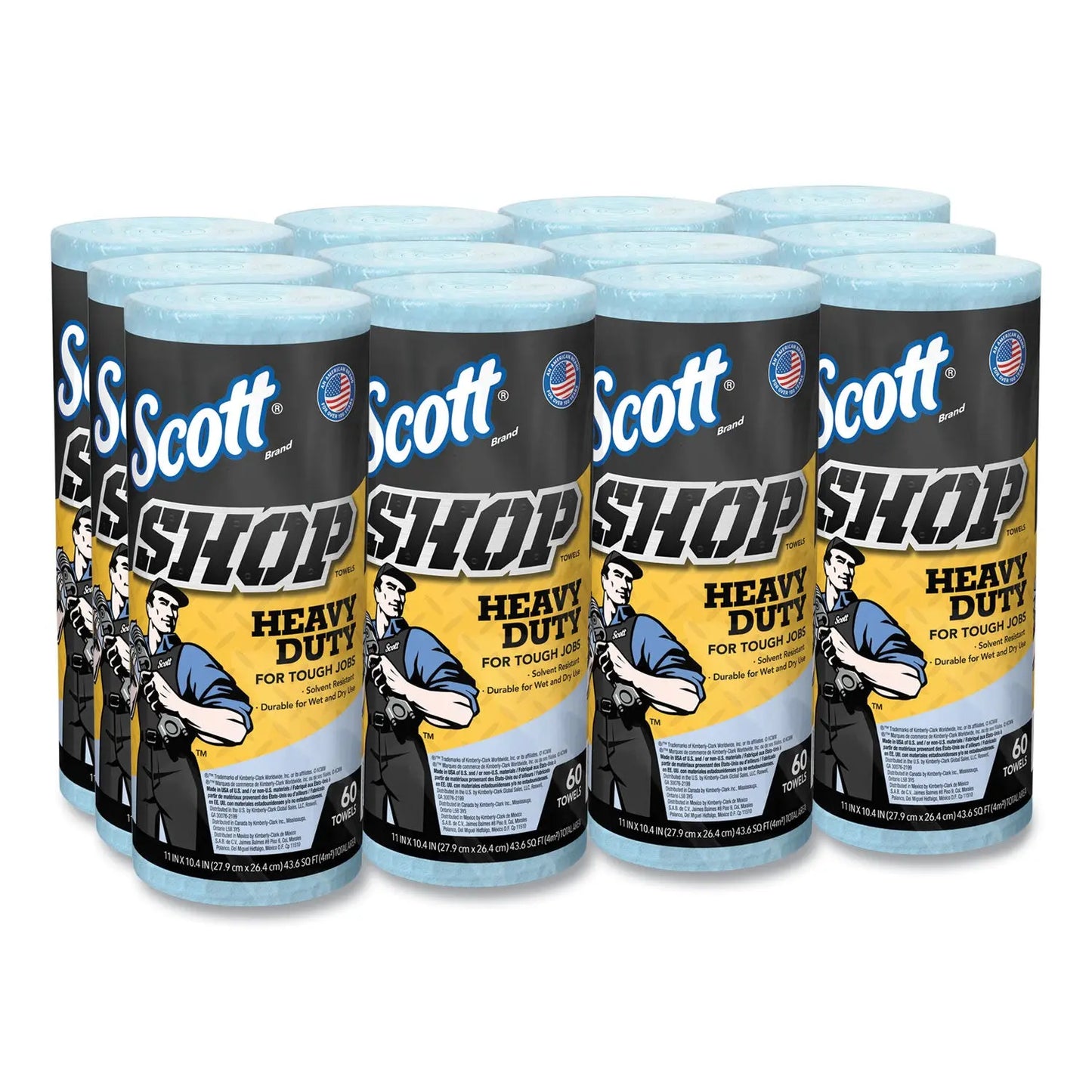 KCC32992 Pro Shop Towels, Heavy Duty, 1-Ply, 10.4 x 11, Blue, 12 Rolls/Carton Scott