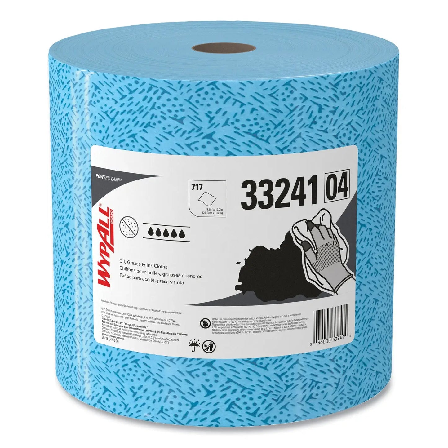 KCC33241 Power Clean Oil, Grease and Ink Cloths, Jumbo Roll, 9.8 x 12.2, Blue, 717/Roll WypAll