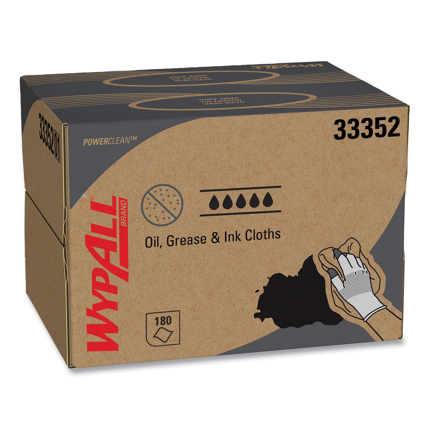 KCC33352 Power Clean Oil, Grease and Ink Cloths, BRAG Box, 12.1 x 16.8, Blue, 180/Box WypAll