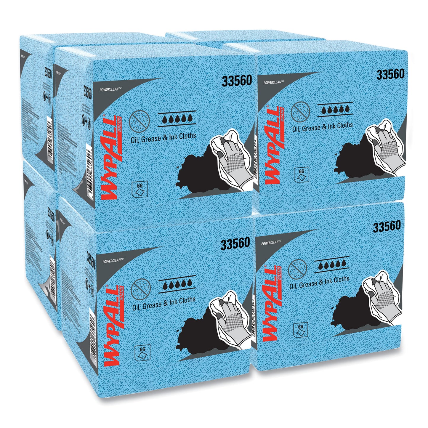 KCC33560 Power Clean Oil, Grease and Ink Cloths, 1/4 Fold, 12.5 x 12, Blue, 66/Box, 8 Boxes/Carton WypAll