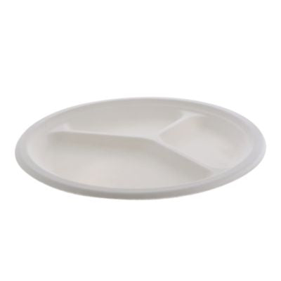 PCTMC50044PFREE EarthChoice PFAS Free Compostable Dinnerware, 3-Compartment Plate, Sugarcane, 10.25" dia, Natural, 500/Carton