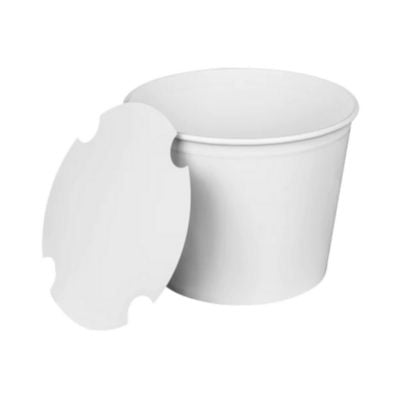 KRTCFB85WBNDL Food Bucket with Lid, 85 oz, 7.36" Diameter x 6" h, White, Paper, 180/Carton KARAT BY LOLLICUP