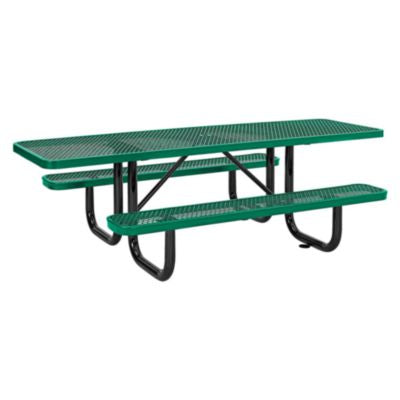 GBE695289GN ADA Compliant Expanded Steel Picnic Table, Rectangular, 96 x 60 x 21.5, Green Top and Base