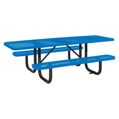 GBE695289BL ADA Compliant Expanded Steel Picnic Table, Rectangular, 96 x 60 x 29.5, Blue Top and Base