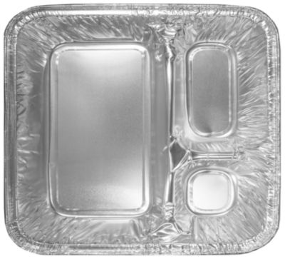 HFA204500 Three-Compartment Oblong Food Container, 24 oz, 6.38 x 1.47 x 8, Silver, Aluminum, 500/Carton