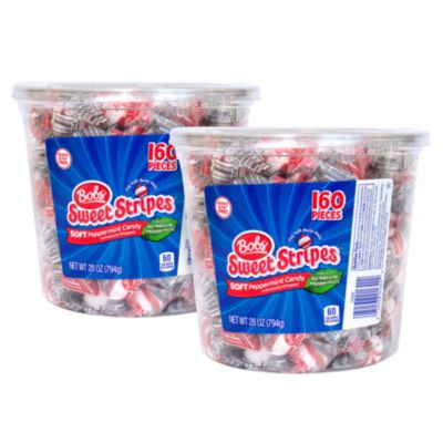 GRR60004070 Bobs Sweet Stripes Soft Candy, Peppermint, 0.18 oz Individually Wrapped, 160/Tub, 2 Tubs/Carton
