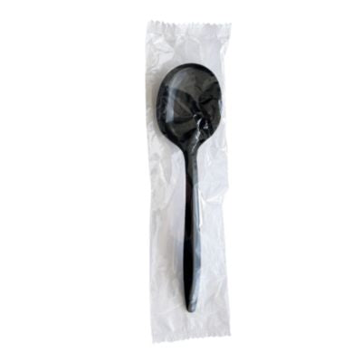 BWKSOUPBLPPIW Mediumweight Wrapped Polypropylene Cutlery, Soup Spoon, Plastic, Black, 1,000/Carton