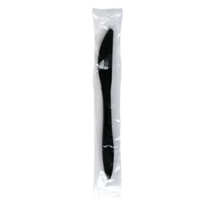 BWKKNIFEBLPPIW Mediumweight Wrapped Polypropylene Cutlery, Knife, Plastic, Black, 1,000/Carton