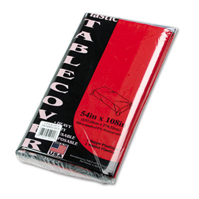 TBL549RD Table Set Rectangular Table Cover, Heavyweight Plastic, 54" X 108", Red, 6/pack TABLEMATE PRODUCTS, CO.
