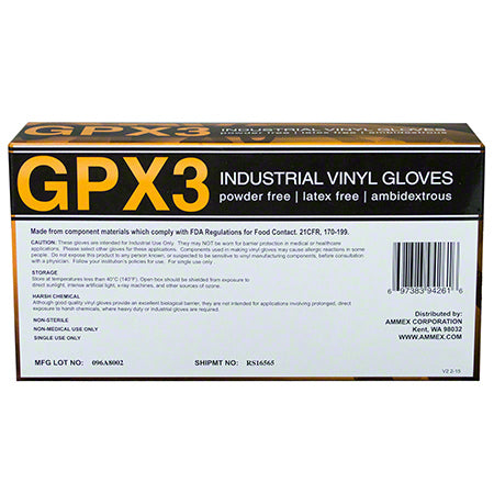 Ammex GPX3 Industrial Clear Vinyl Disposable Gloves for Professional and Industrial Use
