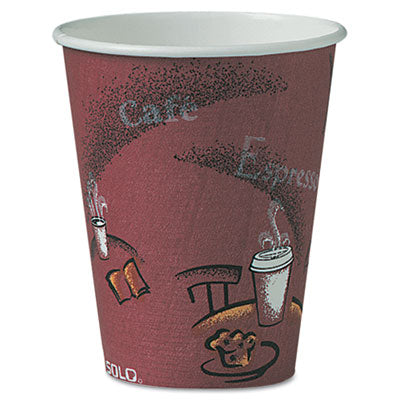 SCCOF8BI0041 Paper Hot Drink Cups in Bistro Design, 8 oz, Maroon, 500/Carton