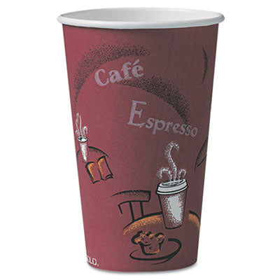 SCCOF16BI0041 Paper Hot Drink Cups in Bistro Design, 16 oz, Maroon, 300/Carton
