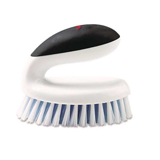 OXO33881 Good Grips Household Scrub Brush, White/Blue Nylon/Polypropylene Bristles, 5" Brush, 5" Black/White Handle