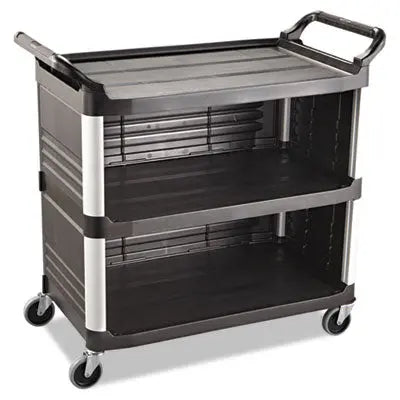 RCP4093BLA Xtra Utility Cart with Enclosed Sides and Back, Plastic, 3 Shelves, 300 lb Capacity, 20" x 40.63" x 37.8", Black RUBBERMAID COMMERCIAL PROD.