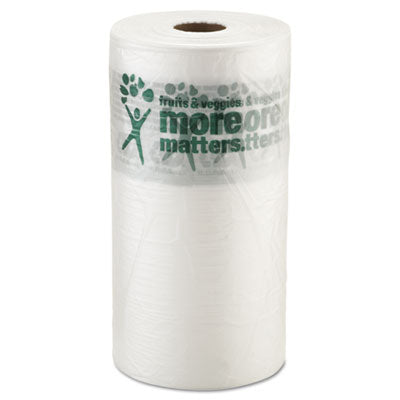 IBSPHMORE15NS Produce Bags, Fruits and Veggies - More Matters Labeling, 0.35 mil, 10" x 15", Clear, 1,400 Bags/Roll, 4 Rolls/Carton