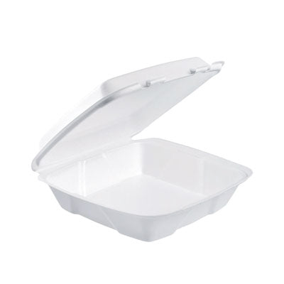 DCC90HTPF1R Foam Hinged Lid Container, Performer Perforated Lid, 9 X 9.4 X 3, White, 100/bag, 2 Bag/carton