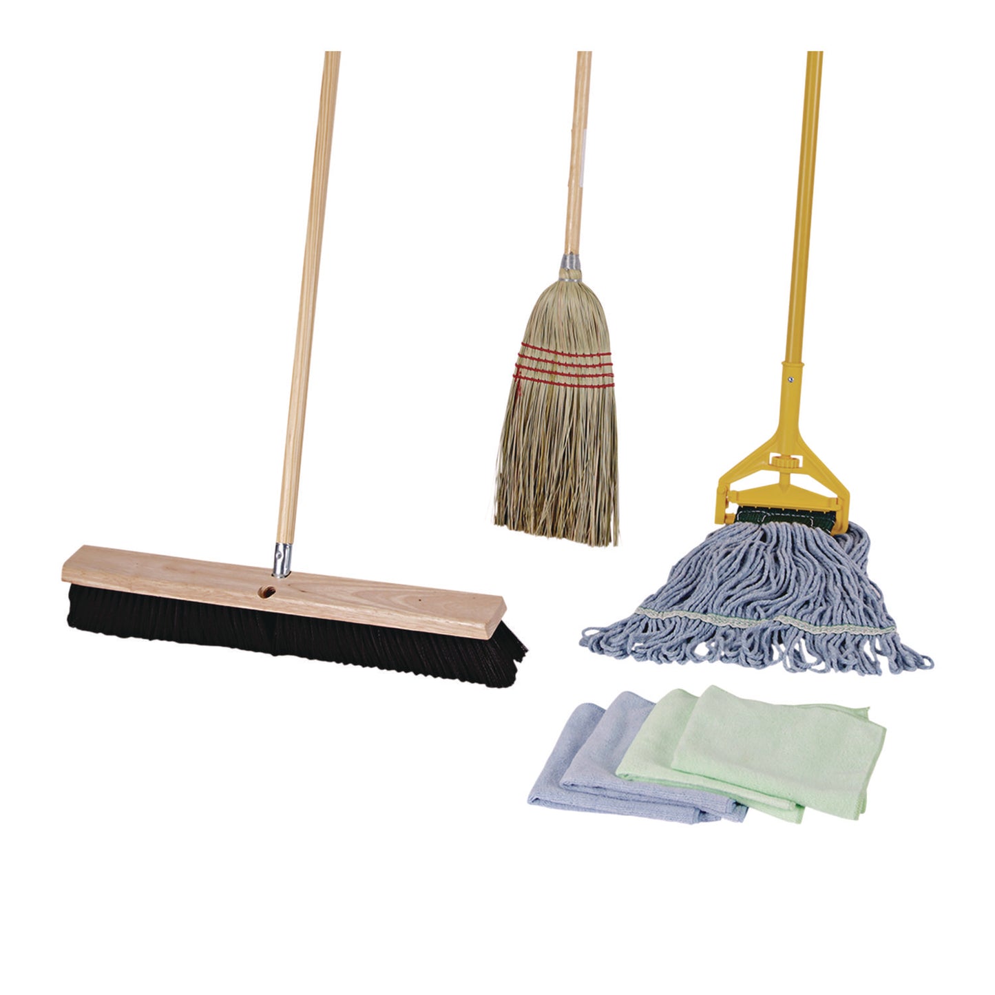 BWKCLEANKIT Cleaning Kit, Medium Blue Cotton/rayon/synthetic Head, 60" Natural/yellow Wood/metal Handle