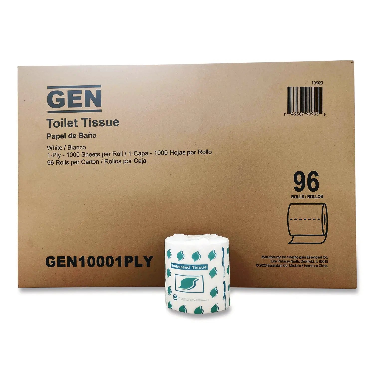 GEN10001PLY Small Roll Bath Tissue, Septic Safe, 1-Ply, White, 1,000 Sheets/Roll, 96 Rolls/Carton GEN