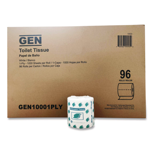 GEN10001PLY Small Roll Bath Tissue, Septic Safe, 1-Ply, White, 1,000 Sheets/Roll, 96 Rolls/Carton