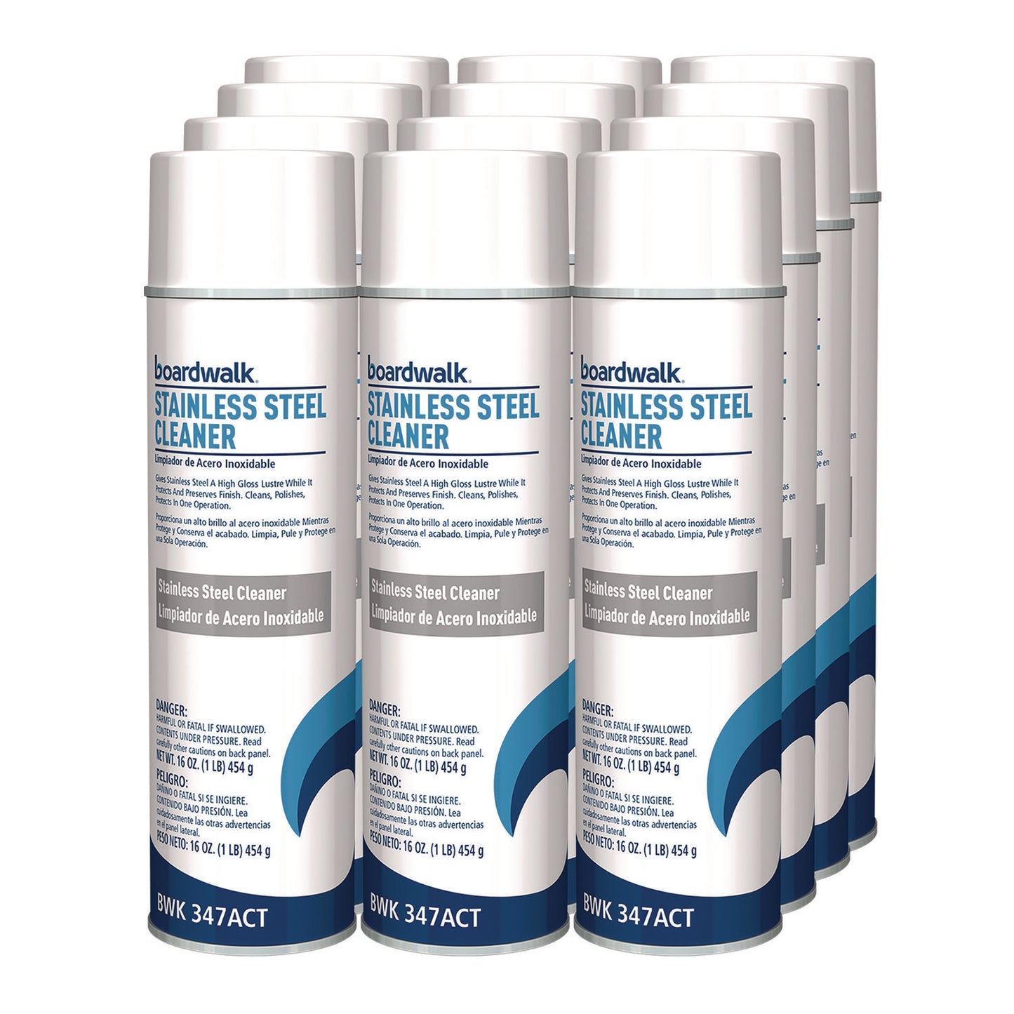 BWK347ACT Stainless Steel Cleaner and Polish, Water-in-Oil Based, Lemon Scent, 18 oz Aerosol Spray, 12/Carton