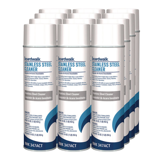 BWK347ACT Stainless Steel Cleaner and Polish, Water-in-Oil Based, Lemon Scent, 18 oz Aerosol Spray, 12/Carton