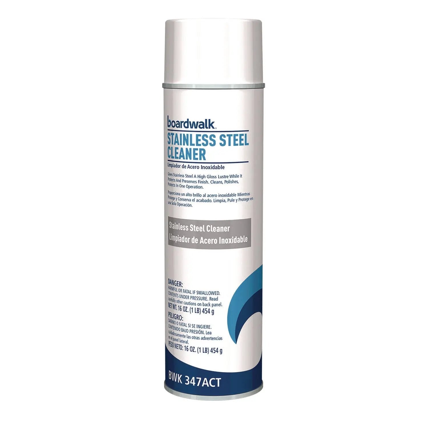 BWK347AEA Stainless Steel Cleaner and Polish, Water-in-Oil Based, Lemon Scent, 16 oz Aerosol Spray Boardwalk