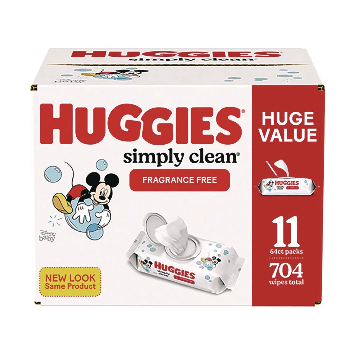 KCM53611 Simply Clean Fragrance Free Baby Wipes, 64/Pack, 11 Packs/Carton Huggies