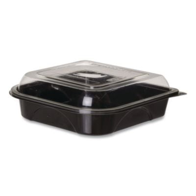 ECOEPPTOR7 BlueStripe Premium Take-Out Containers, 6.77 x 6.6 x 2.31, Black/Clear, Base/Lid Combo, Plastic, 150/Carton