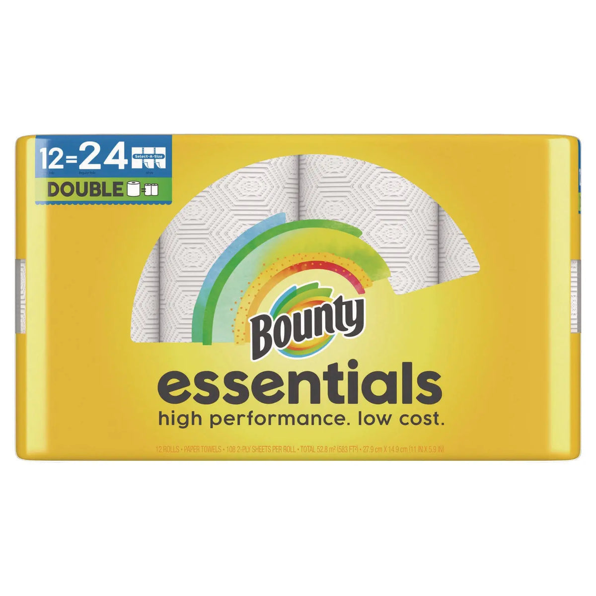 PGC11093 Essentials Select-A-Size Kitchen Roll Paper Towels, 2-Ply, 108 Sheets/Roll, 12 Rolls/Carton Bounty