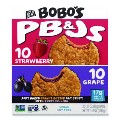 BBO00478 PB and J Variety Pack, Peanut Butter/Grape and Peanut Butter/Strawberry, 2.1 oz Bar, 12/Box