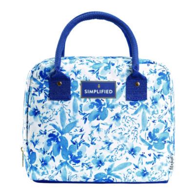 FAF7039SIM3166 Simplified Lunch Bag with 4 Food Containers, 9 x 6 x 10, Blue Floral