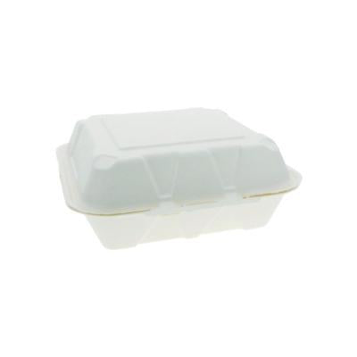 PCTYMCH0901BB EarthChoice PFAS Free Compostable Hinged Lid Container, 9 x 9 x 3, White, Sugarcane, 150/Carton