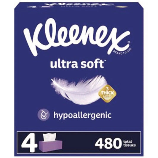 KCM54315 Ultra Soft Facial Tissue, 3-Ply, White, 120 Sheets/Box, 4 Boxes/Pack, 6 Packs/Carton Kleenex