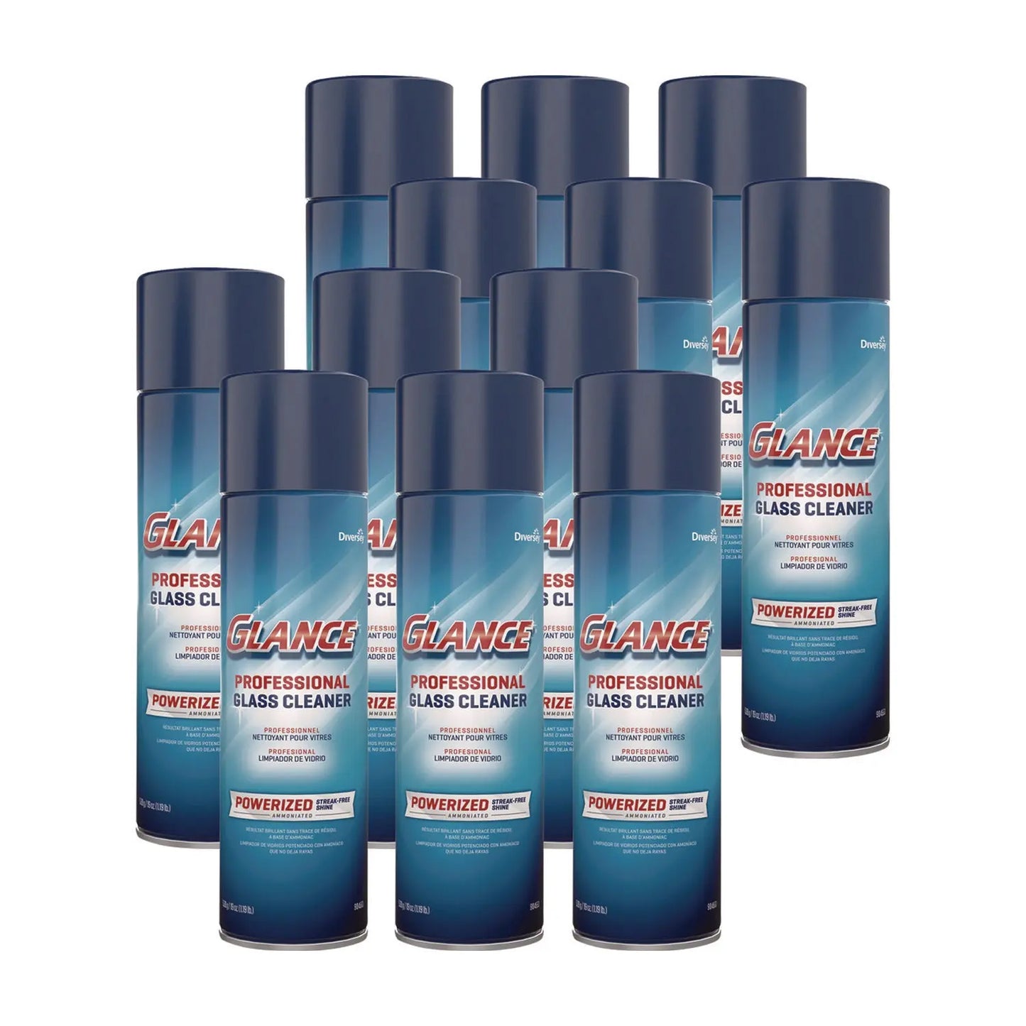 DVO101109731 Glance Powerized Glass And Surface Cleaner, Ammonia Scent, 19 Oz Aerosol Spray, 12/carton Diversey