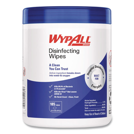 KCC54481 Disinfecting Wipes, 1-Ply, 5.16 x 8.5, Fresh Scent, White, 185 Sheets/Canister, 3 Canisters/Carton