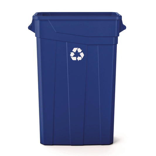 SUATCNH2030BLR 23 Gallon Resin Slim Recycling Trash Can, Plastic, Blue/White