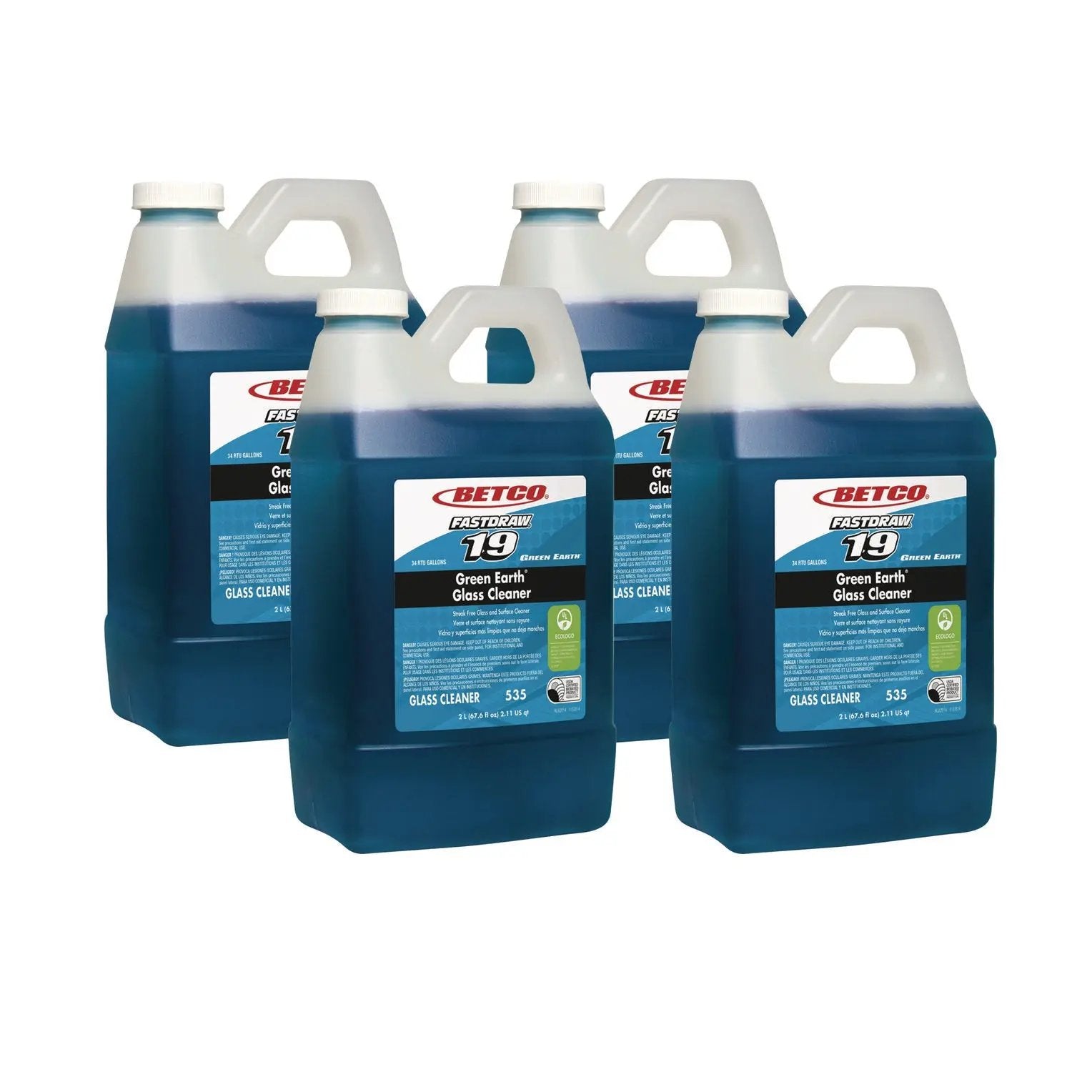 BET5354700 Fastdraw 19 Green Earth Glass Cleaner, Pleasant Scent, 2 L Bottle, 4/carton Betco