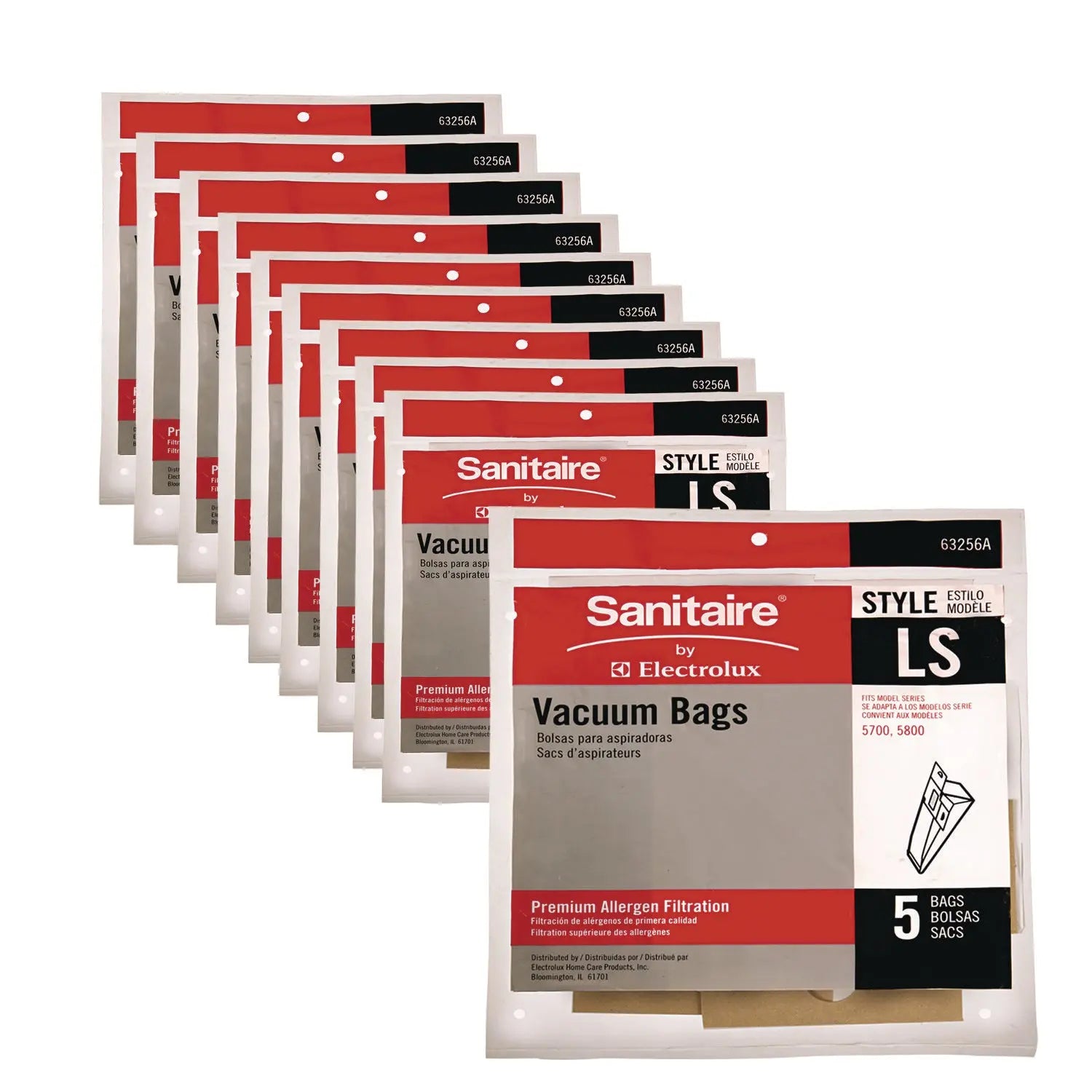EUR63256A10CT Commercial Upright Vacuum Cleaner Replacement Bags, Style LS, 5/Pack, 10 Packs/Carton Sanitaire